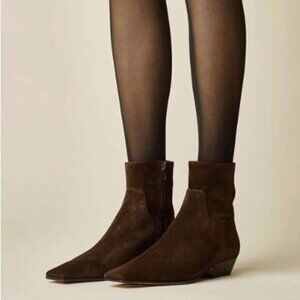 miss left Women's Square Closed Toe Low Chunky Heel Ankle Booties Dark Brown